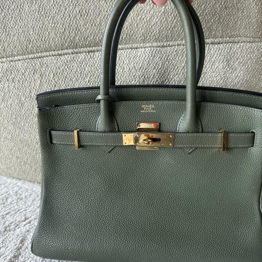 Hermes Green and Gold Satchel with Signature Style